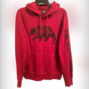 North face Mens M red hoodie with wilderness bear